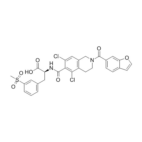 N-[[2-(6-benzofuranilcarbonil)-5,7-dicloro-1,2,3,4-tetrahidro-6-izochinolinil]carbonil]-3-(metilsulfonil)-L-fenilalanina